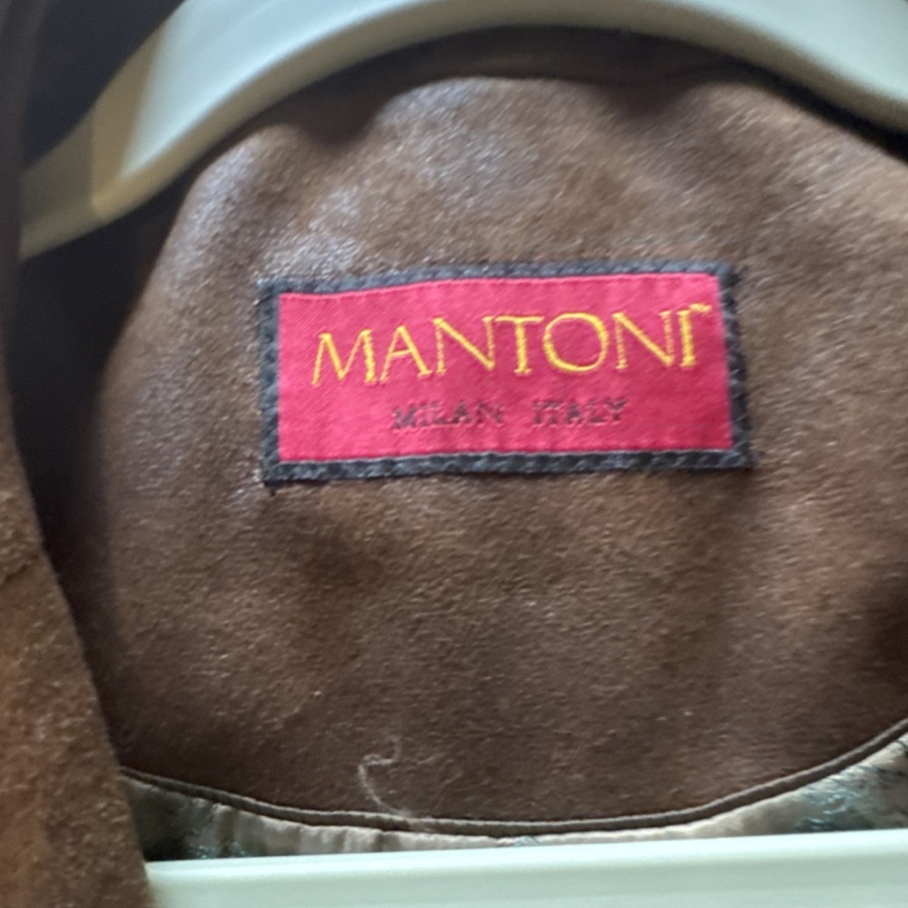 Mantoni Brown Leather Suede Men's Blazer Two-Button Notch Lapel Inner Pockets - Picture 6 of 8